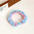 Pink and light blue contrast ruffled scrunchie with blue bead for sweet ponytails - Blue