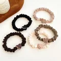 Five-pack set of velvet heart-shaped rhinestone hair ties in elegant earthy coffee tones - Heart-Mixed Colors Random