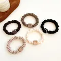 Set of 5 elastic hair ties in earthy tones with square rhinestone accents on white surface - Square-Mixed Colors Random