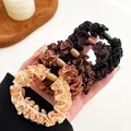 Set of 4 thickened lace hair ties in cream and coffee colors with elegant accent beads - Random Mixed