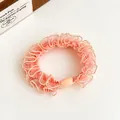 Elastico per capelli plissettato rosa chiaro con bordi dorati e perla abbinata - Rosa arancione