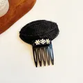 Invisible black hair volume clip with elegant white rhinestone flower embellishments - White