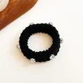 Élastique à cheveux noir épais avec texture côtelée et six strass étincelants argentés - Noir