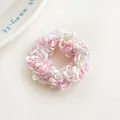 Pink and white woven elastic hair tie with soft texture for sweet ponytail styles - Purple