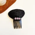 Invisible black hair volume insert with pink crystal flowers for puffy hairstyles - Purple