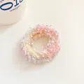 Pink and white woven ice cream color hair tie with high elastic ponytail style - Purple