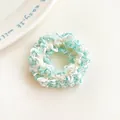 Blue and white knitted hair scrunchie with soft crochet texture and high elastic band - Blue