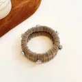 Chouchou en maille rayée marron avec strass et élastique épais pour cheveux - Café Clair