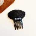 Clip volume cheveux noir invisible avec d'élégantes fleurs en strass bleu brillant - Bleu