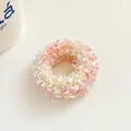 Elastic scrunchie in soft pink and white gradient mesh fabric for high ponytails - Snow Bud Pink