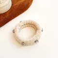 Élastique à cheveux beige côtelé avec strass brillants pour queue-de-cheval chic - Poche zippée