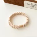 Thick beige braided high elasticity hair tie with smooth nude resin buckle fastener - Beige