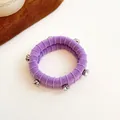 Élastique à cheveux violet avec strass et texture en maille côtelée pour queue de cheval - Violet