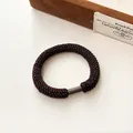 Thick braided dark brown elastic hair tie with durable spiral texture and matte fastener - Dark Brown
