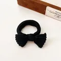 Simple black bow hair tie made of durable ribbed knit fabric for elegant ponytails - Black