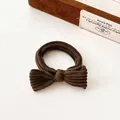 Durable dark brown knit bow hair tie with a high-elastic scrunchie design for women - Coffee