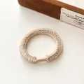 Thick beige elastic woven hair tie with spiral texture and durable resin clasp - Beige