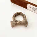 Durable khaki brown bow hair tie made of elastic ribbed fabric for high ponytails - Grey Coffee