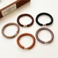 Five-piece high-elasticity braided hair ties in coffee tones with smooth oval metal buckles - Random Mixed