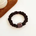 Elastic coffee hair scrunchie with sparkling rhinestone square charm for ponytails - Square-Dark Coffee