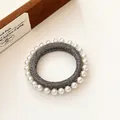 Glitzerndes dunkelgraues Haargummi mit weißen Kunstperlen im koreanischen Stil - Dunkelgrau