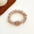 Elegant apricot pleated hair tie with rhinestone square accent for high ponytail hair - Square-Rice Coffee