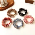 5-piece elastic pleated hair scrunchies with golden wavy edges in vintage colors - Assorted Styles (Random)