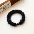 Thick black plush scrunchie with high elasticity and elegant black decorative bead - Black