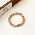 Elastic beige and brown braided hair tie with elegant metallic thread for women - Khaki
