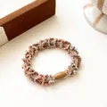Milk tea color ruffled fabric hair tie with colorful mini beads and resin ornament - Khaki