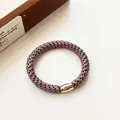 Elastic braided ponytail holder in dark mauve with elegant silver metal buckle - Purple Grey