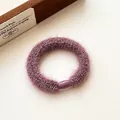 Plush purple elastic hair scrunchie with soft knit texture and decorative bead - Bean Paste Purple