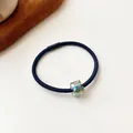 Elastic navy hair tie with iridescent crystal bead for durable minimalist hairstyles - Navy Blue