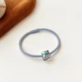 Light blue high elasticity hair tie with faceted crystal cube and rainbow reflection - Blue