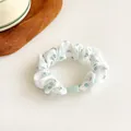 Polka dot elastic hair scrunchie in white fabric with green spots and square buckle - Green