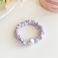Elastic light purple pleated scrunchie with a single white pearl bead for hair - Purple