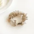 Elegant champagne gold organza hair scrunchie with glossy pleated texture for ponytails - Khaki