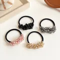 Set of 4 elegant crystal beaded hair ties in black, grey, pink, and gold champagne - Random Mixed