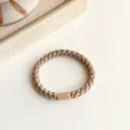 Elastic braided hair tie in light brown coffee color with a matching matte rectangular buckle - Khaki