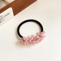 Elegante elastico per capelli con perline di cristallo rosa e corda nera flessibile - Rosa