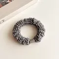 Deep grey chenille velvet hair scrunchie with a decorative buckle for women's hairstyles - Gray