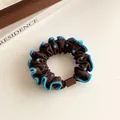 Polka dot ruffle scrunchie in brown and blue fabric with a chic square buckle - Dark Coffee