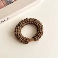 Brown thick elastic hair tie with knitted texture and resin buckle for women - Brown