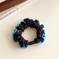 Dark blue polka dot scrunchie with light blue lace trim and a rectangular decorative block - Dark Gray