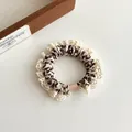 Leopard print hair scrunchie with beige lace trim and high elasticity vintage style - Beige Coffee