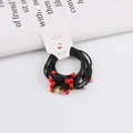 Set of 10 black elastic hair ties with colorful decorative beads on white card - Cherry Mixed Color Beads Style / Multicolor