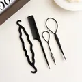 Black 4-piece hair styling set including topsy tail tools and comb for various hairstyles - Black