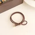 Coffee brown high elasticity three-strand braided hair tie with gold metal accents - Brown