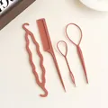 Set de peluquería rosa de 4 piezas con peine, accesorio para moños y herramientas - Rosa Coreano