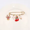 Cartoon Christmas brooch pin with gold reindeer, stocking, and candy cane charms - Reindeer And Lollipop Style (2号款式)